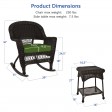 3pc Espresso Rocker Wicker Chair Set With Hunter Green Cushion