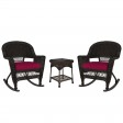 3pc Espresso Rocker Wicker Chair Set With Cushion