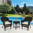 Espresso Wicker Chair And End Table Set With Ivory Chair Cushion