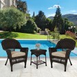 Espresso Wicker Chair And End Table Set With Tan Chair Cushion