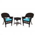 Espresso Wicker Chair And End Table Set With Sky Blue Chair Cushion