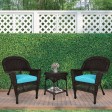 Espresso Wicker Chair And End Table Set With Sky Blue Chair Cushion