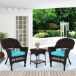Espresso Wicker Chair And End Table Set With Sky Blue Chair Cushion