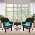 Espresso Wicker Chair And End Table Set With Sky Blue Chair Cushion