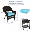 Espresso Wicker Chair And End Table Set With Sky Blue Chair Cushion