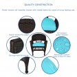 Espresso Wicker Chair And End Table Set With Sky Blue Chair Cushion