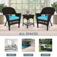 Espresso Wicker Chair And End Table Set With Sky Blue Chair Cushion