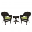 Espresso Wicker Chair And End Table Set With Sage Green Chair Cushion