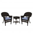 Espresso Wicker Chair And End Table Set With Steel Blue Chair Cushion