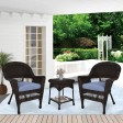 Espresso Wicker Chair And End Table Set With Steel Blue Chair Cushion