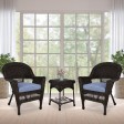 Espresso Wicker Chair And End Table Set With Steel Blue Chair Cushion