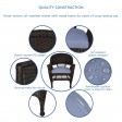Espresso Wicker Chair And End Table Set With Steel Blue Chair Cushion