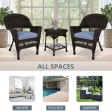 Espresso Wicker Chair And End Table Set With Steel Blue Chair Cushion