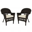 Espresso Wicker Chair With Ivory Cushion - Set of 2
