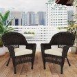 Espresso Wicker Chair With Ivory Cushion - Set of 2