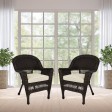 Espresso Wicker Chair With Ivory Cushion - Set of 2
