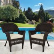 Espresso Wicker Chair With Ivory Cushion - Set of 2