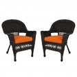 Espresso Wicker Chair With Orange Cushion - Set of 2