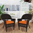 Espresso Wicker Chair With Orange Cushion - Set of 2