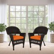 Espresso Wicker Chair With Orange Cushion - Set of 2