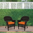 Espresso Wicker Chair With Orange Cushion - Set of 2