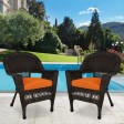 Espresso Wicker Chair With Orange Cushion - Set of 2