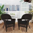 Espresso Wicker Chair With Black Cushion - Set of 2