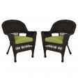 Espresso Wicker Chair With Sage Green Cushion - Set of 2