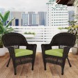 Espresso Wicker Chair With Sage Green Cushion - Set of 2