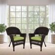 Espresso Wicker Chair With Sage Green Cushion - Set of 2