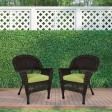 Espresso Wicker Chair With Sage Green Cushion - Set of 2