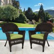 Espresso Wicker Chair With Sage Green Cushion - Set of 2