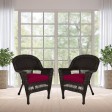 Espresso Wicker Chair With Red Cushion - Set of 2