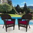 Espresso Wicker Chair With Red Cushion - Set of 2