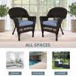Espresso Wicker Chair With Steel Blue Cushion - Set of 2