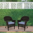 Espresso Wicker Chair With Steel Blue Cushion - Set of 2