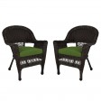 Espresso Wicker Chair With Hunter Green Cushion - Set of 2