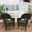Espresso Wicker Chair With Hunter Green Cushion - Set of 2