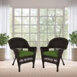 Espresso Wicker Chair With Hunter Green Cushion - Set of 2