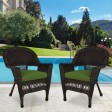 Espresso Wicker Chair With Hunter Green Cushion - Set of 2