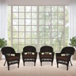 Espresso Wicker Chair With Brown Cushion - Set of 4