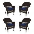 Espresso Wicker Chair With Midnight Blue Cushion - Set of 4