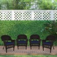 Espresso Wicker Chair With Midnight Blue Cushion - Set of 4