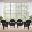 Espresso Wicker Chair With Midnight Blue Cushion - Set of 4