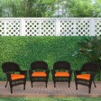 Espresso Wicker Chair With Orange Cushion - Set of 4