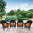 Espresso Wicker Chair With Orange Cushion - Set of 4