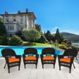 Espresso Wicker Chair With Orange Cushion - Set of 4