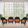 Espresso Wicker Chair With Orange Cushion - Set of 4