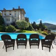 Espresso Wicker Chair With Black Cushion - Set of 4