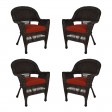 Espresso Wicker Chair With Brick Red Cushion - Set of 4
